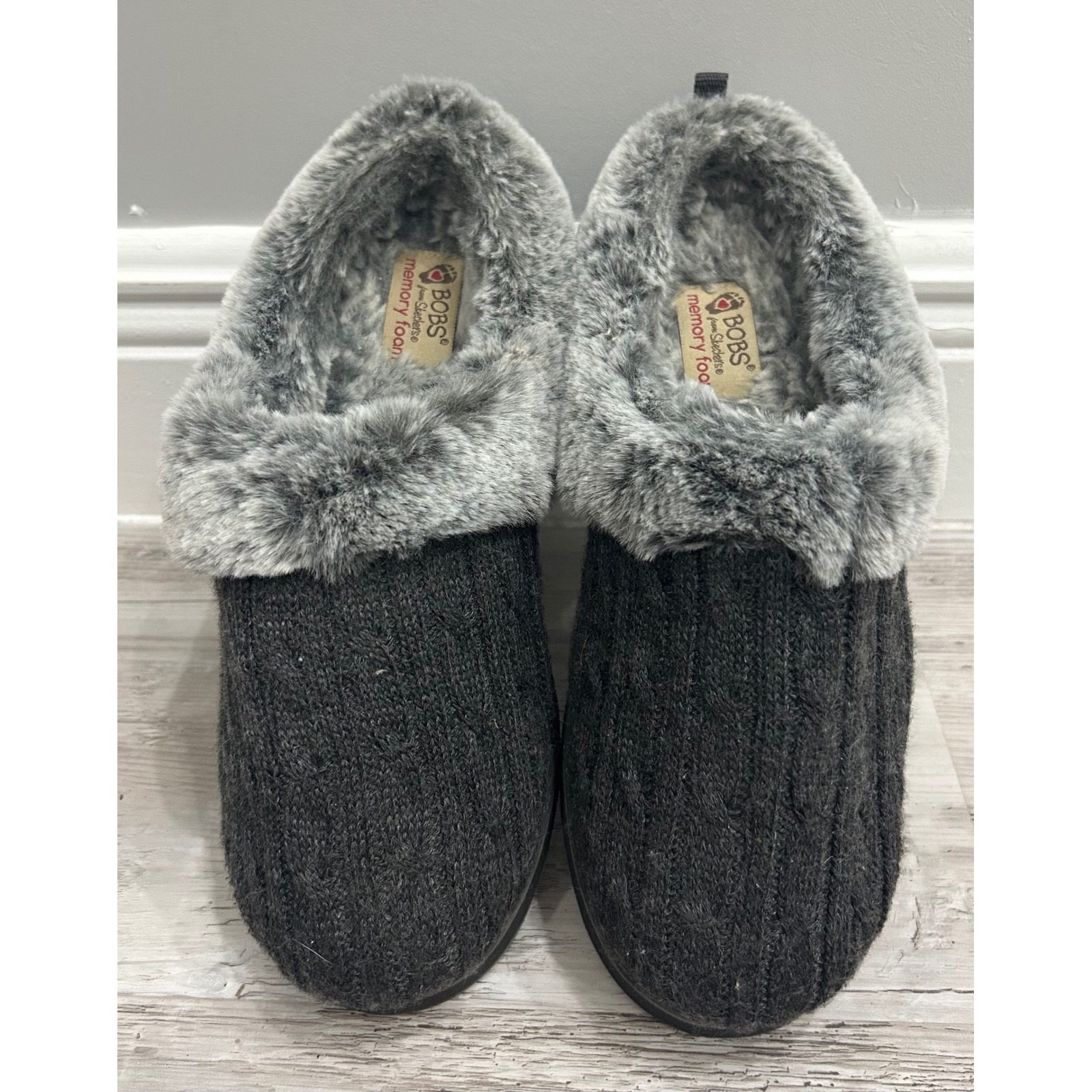 Bobs From Skechers Keepsakes Ice Angel Charcoal Gray Shoes Cable Knit Slippers 8